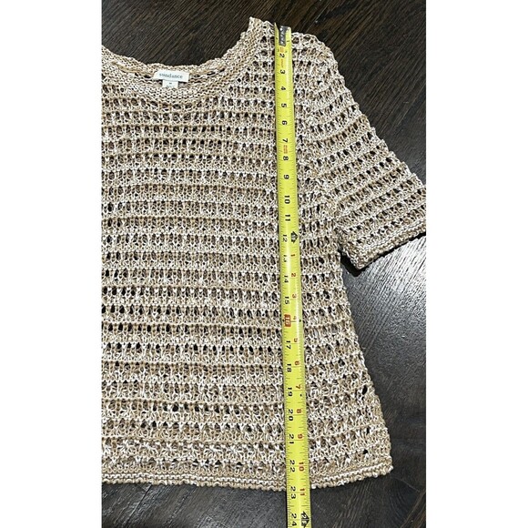Sundance Sweater Women’s Medium Quinilla Open Knit Tan Crewneck Short Sleeve Top - Picture 7 of 8